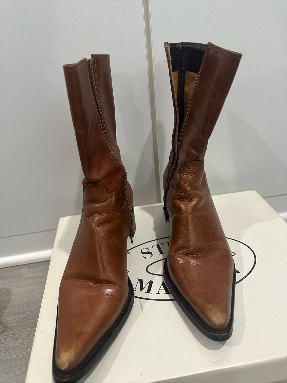 Steve Madden Brown Pointed-Toe Leather Ankle Boots